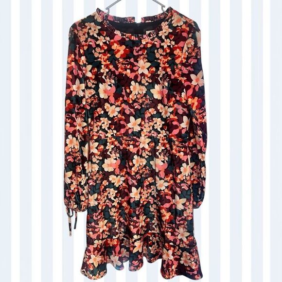 BCBG Retro Velvet Floral Print Long Sleeve High Neck Dress - Picture 2 of 6